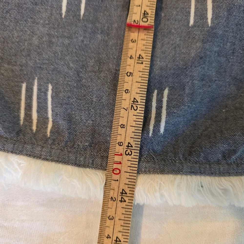 Lilla P Womens XS Blue White Dash Print Cotton Maxi Dress Fringe Hem Button Back - Picture 12 of 12